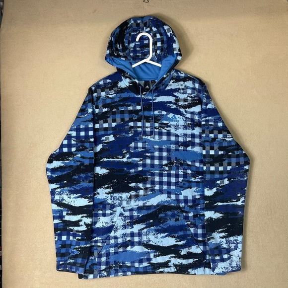 Adidas Hoodie Mens Large Blue Digital Camo Sweatshirt Primegreen Pullover Adult - Picture 1 of 13